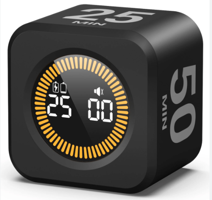 Digital 25-minute visual timer cube for ADHD productivity and time awareness